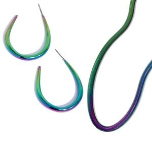 Oil Spill Hoop Earrings and Necklace Set